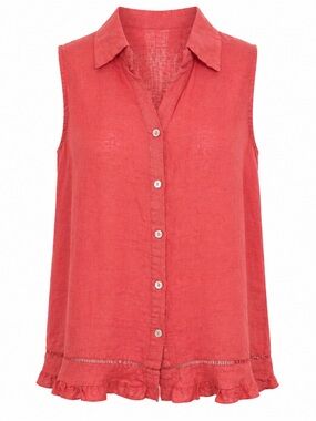 Sorella Linen Sleeveless Button Top Italy Coral Medium